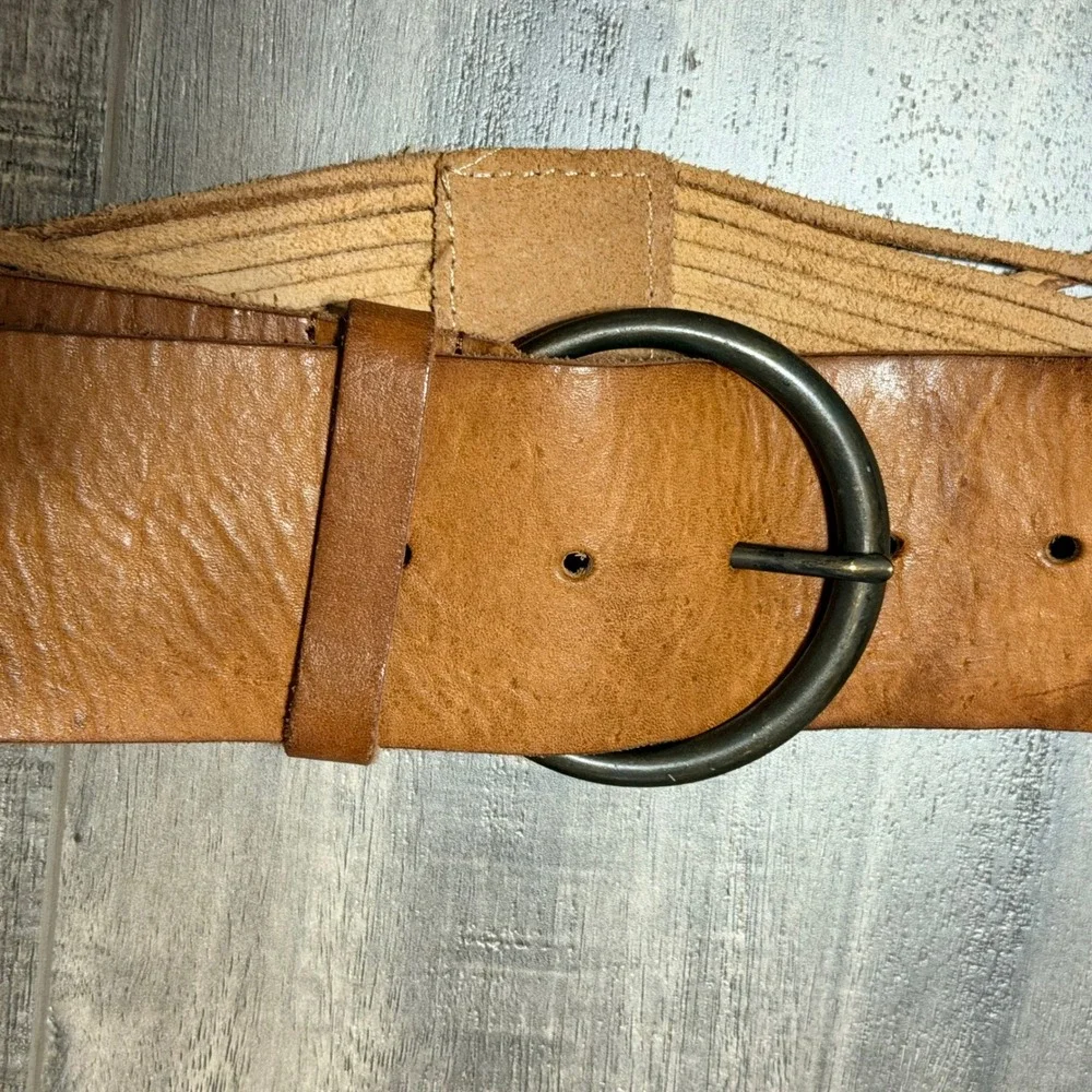 Vtg Hollister Tan Brown Genuine Leather Multi Strand Braided Waist Belt Size M L